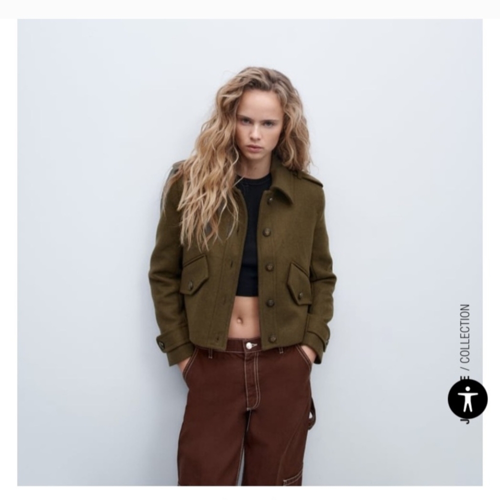 Zara Cropped Military Jacket, Sz Med